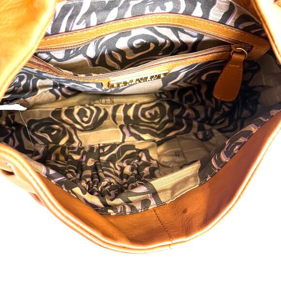 Y2K Steven Leather Flap Turnlock Hobo Shoulder Bag Tan Chunky Gold Tone Hardware - Picture 4 of 8